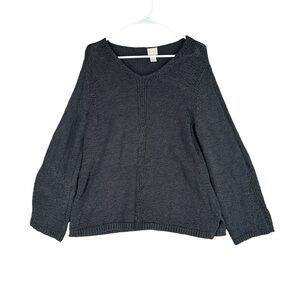 Chico’s Women’s 2 Gray Knit V Neck Pullover Sweater Neutral Preppy Office Casual